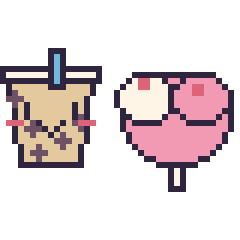 Pixel art Boba kawaii et Sucette double garniture, grille 40 × 40