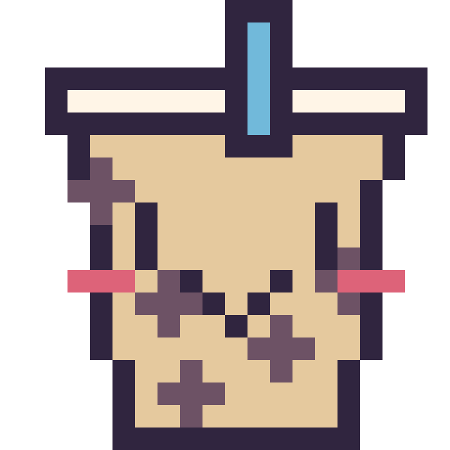 Modèle de pixel art Boba kawaii sur une grille de 20 par 20 cases
