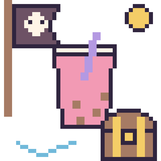 Modèle de pixel art Boba en aventure pirate sur une grille de 40 par 40 cases