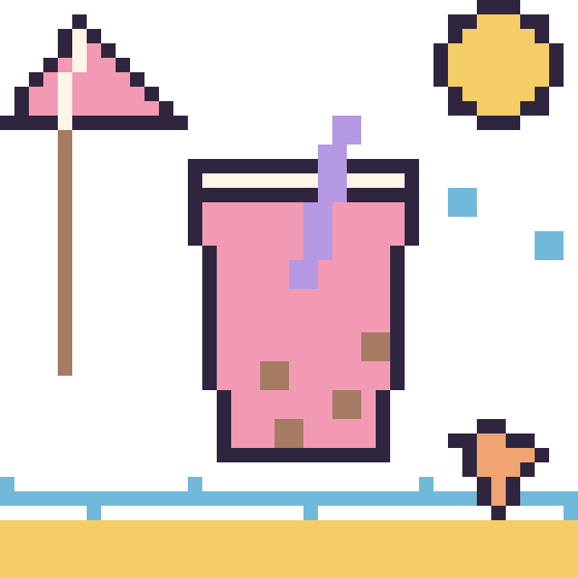 Modèle de pixel art Boba à la plage sur une grille de 40 par 40 cases