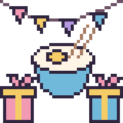 Pixel art Bol de ramen pour un anniversaire, grille 40 × 40