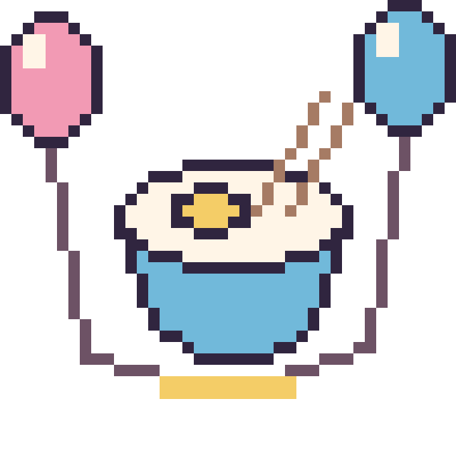 Modèle de pixel art Bol de ramen avec des ballons sur une grille de 40 par 40 cases