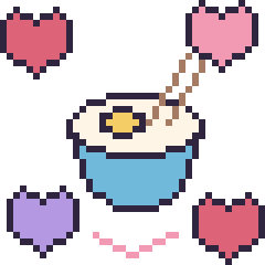 Pixel art Bol de ramen avec des cœurs, grille 40 × 40