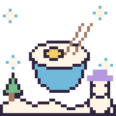 Pixel art Bol de ramen en hiver, grille 40 × 40