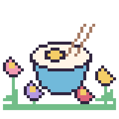 Pixel art Bol de ramen dans le jardin, grille 40 × 40