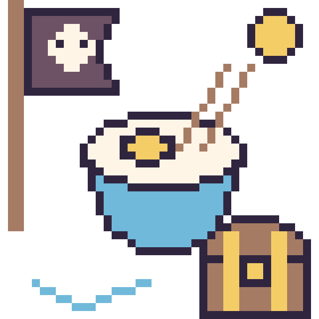 Modèle de pixel art Bol de ramen en aventure pirate sur une grille de 40 par 40 cases