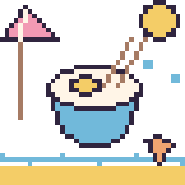 Modèle de pixel art Bol de ramen à la plage sur une grille de 40 par 40 cases