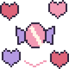 Pixel art Bonbon avec des cœurs, grille 40 × 40