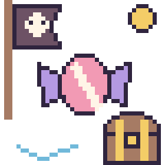 Pixel art Bonbon en aventure pirate, grille 40 × 40