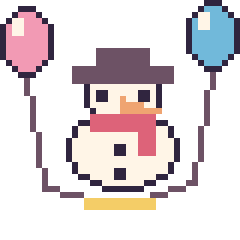 Pixel art Bonhomme de neige avec des ballons, grille 40 × 40