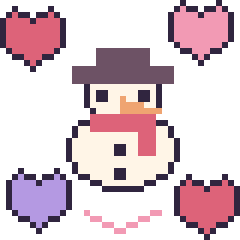 Pixel art Bonhomme de neige avec des cœurs, grille 40 × 40