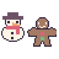 Pixel art Bonhomme de neige et Bonhomme en pain d'épices, grille 48 × 48