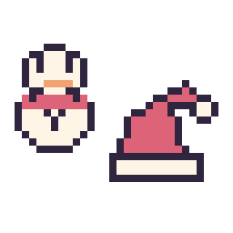 Pixel art Bonhomme de neige kawaii 16 × 16 et Bonnet de Noël simple 16 × 16, grille 32 × 32