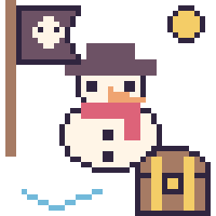 Pixel art Bonhomme de neige en aventure pirate, grille 40 × 40