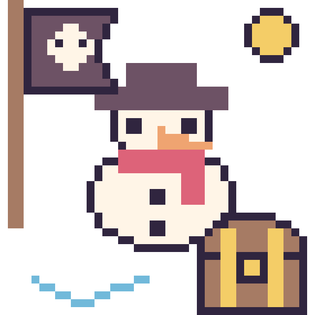 Modèle de pixel art Bonhomme de neige en aventure pirate sur une grille de 40 par 40 cases