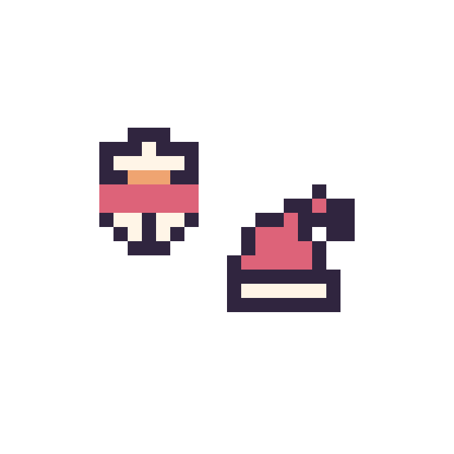 Modèle de pixel art Bonhomme de neige simple 10 × 10 et Bonnet de Noël simple 10 × 10 sur une grille de 32 par 32 cases