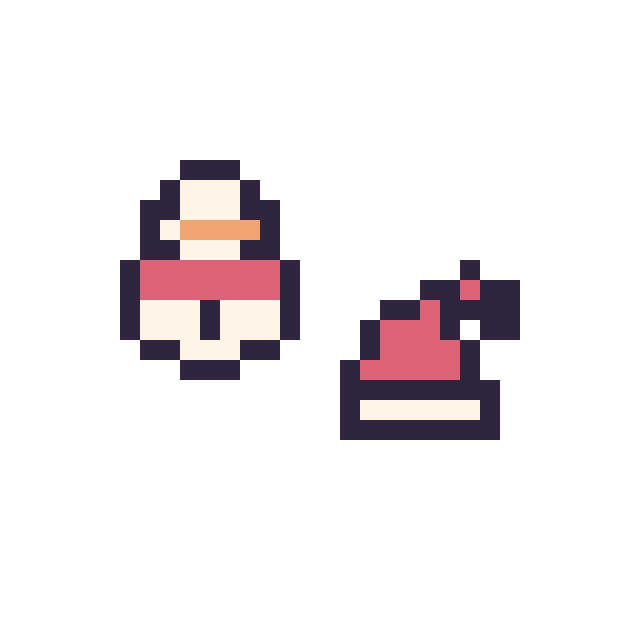 Modèle de pixel art Bonhomme de neige simple 12 × 12 et Bonnet de Noël simple 10 × 10 sur une grille de 32 par 32 cases