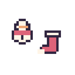 Pixel art Bonhomme de neige simple 12 × 12 et Chaussette de Noël simple 10 × 10, grille 32 × 32