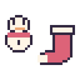 Pixel art Bonhomme de neige simple 16 × 16 et Chaussette de Noël simple 16 × 16, grille 32 × 32