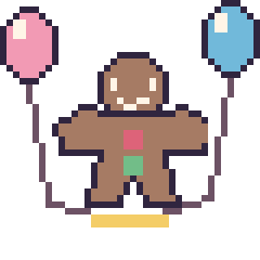 Pixel art Bonhomme en pain d'épices avec des ballons, grille 40 × 40