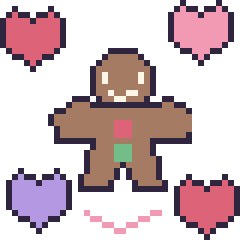 Pixel art Bonhomme en pain d'épices avec des cœurs, grille 40 × 40