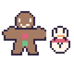 Pixel art Bonhomme en pain d'épices et Bonhomme de neige kawaii 16 × 16, grille 40 × 40