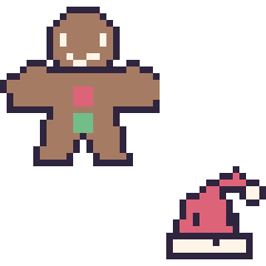 Pixel art Bonhomme en pain d'épices et Bonnet de Noël kawaii 16 × 16, grille 40 × 40