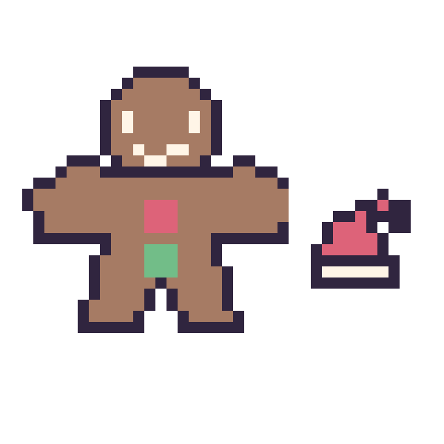 Modèle de pixel art Bonhomme en pain d'épices et Bonnet de Noël simple 10 × 10 sur une grille de 40 par 40 cases