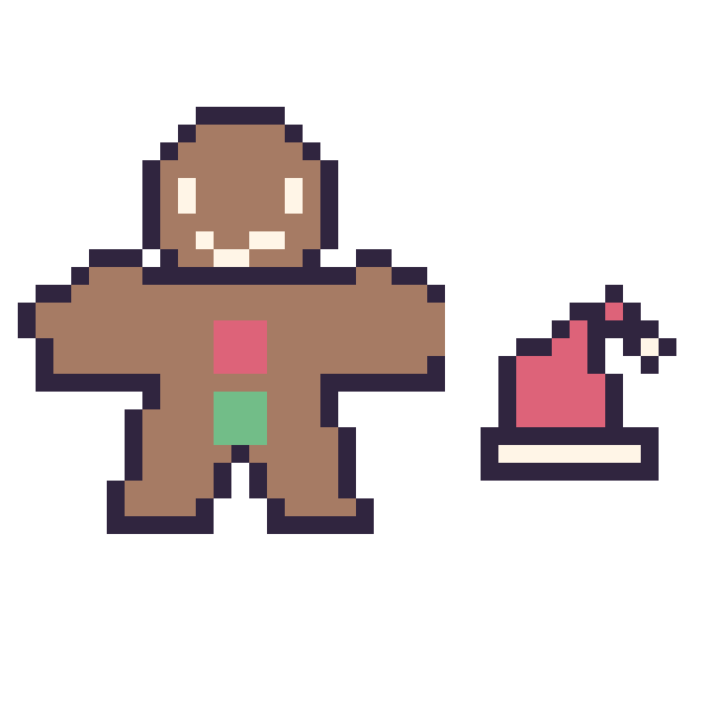 Modèle de pixel art Bonhomme en pain d'épices et Bonnet de Noël simple 12 × 12 sur une grille de 40 par 40 cases