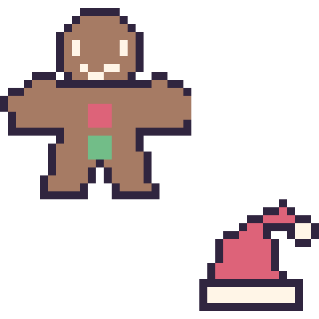 Modèle de pixel art Bonhomme en pain d'épices et Bonnet de Noël simple 16 × 16 sur une grille de 40 par 40 cases