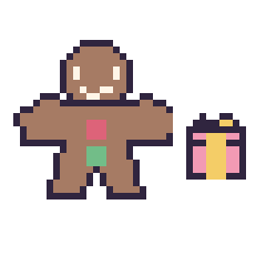 Pixel art Bonhomme en pain d'épices et Cadeau simple 10 × 10, grille 40 × 40