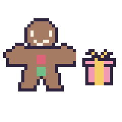 Pixel art Bonhomme en pain d'épices et Cadeau simple 12 × 12, grille 40 × 40
