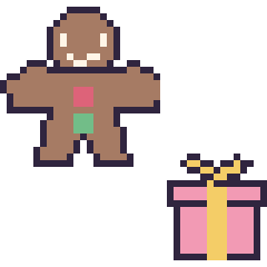 Pixel art Bonhomme en pain d'épices et Cadeau simple 16 × 16, grille 40 × 40
