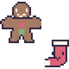 Pixel art Bonhomme en pain d'épices et Chaussette de Noël kawaii 16 × 16, grille 40 × 40