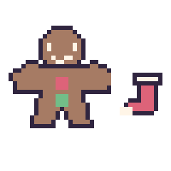 Pixel art Bonhomme en pain d'épices et Chaussette de Noël simple 10 × 10, grille 40 × 40