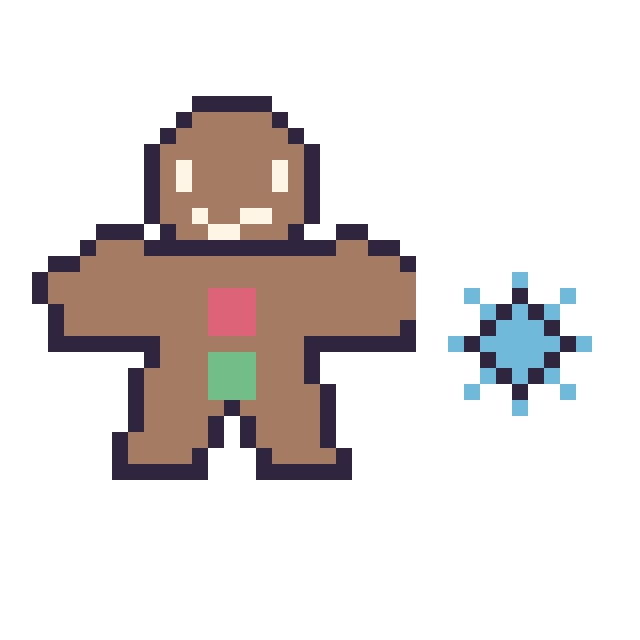 Modèle de pixel art Bonhomme en pain d'épices et Flocon simple 10 × 10 sur une grille de 40 par 40 cases