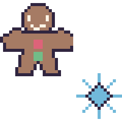 Pixel art Bonhomme en pain d'épices et Flocon simple 16 × 16, grille 40 × 40