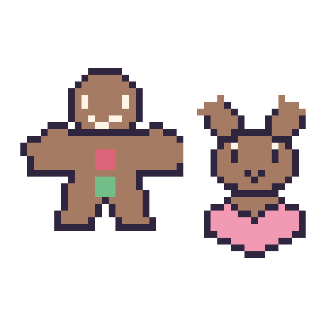 Modèle de pixel art Bonhomme en pain d'épices et Renne avec un cœur sur une grille de 48 par 48 cases