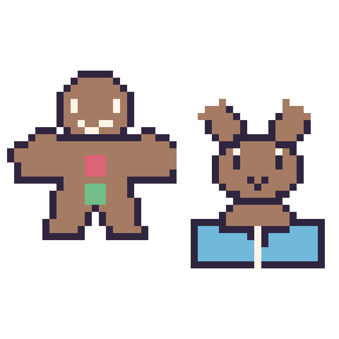 Modèle de pixel art Bonhomme en pain d'épices et Renne avec un livre sur une grille de 48 par 48 cases