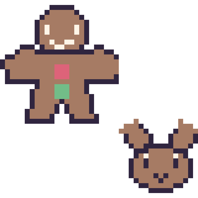 Modèle de pixel art Bonhomme en pain d'épices et Renne en portrait sur une grille de 40 par 40 cases