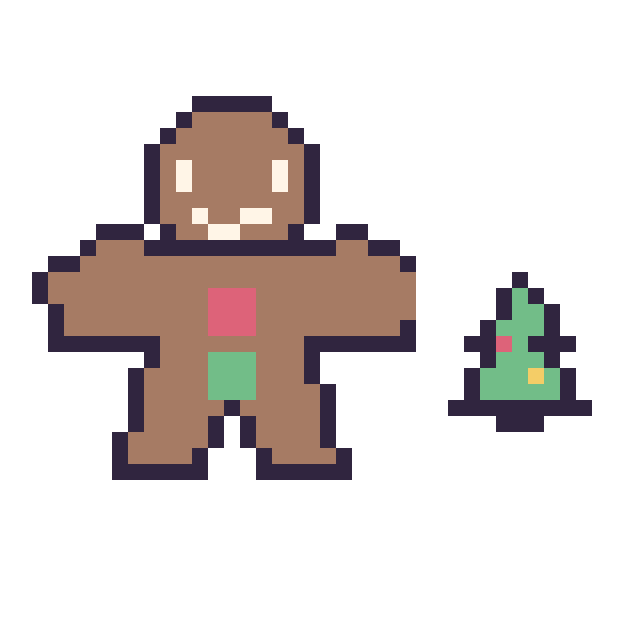 Modèle de pixel art Bonhomme en pain d'épices et Sapin de Noël simple 10 × 10 sur une grille de 40 par 40 cases