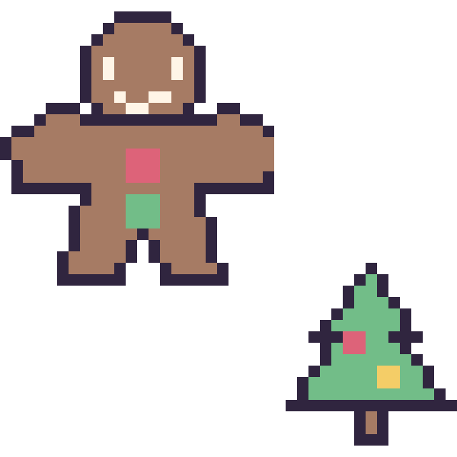 Modèle de pixel art Bonhomme en pain d'épices et Sapin de Noël simple 16 × 16 sur une grille de 40 par 40 cases