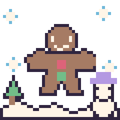 Pixel art Bonhomme en pain d'épices en hiver, grille 40 × 40