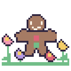 Pixel art Bonhomme en pain d'épices dans le jardin, grille 40 × 40