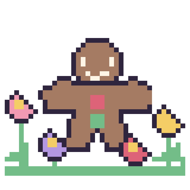 Modèle de pixel art Bonhomme en pain d'épices dans le jardin sur une grille de 40 par 40 cases