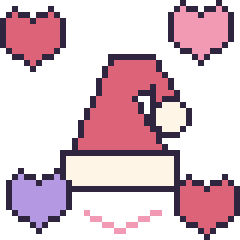 Pixel art Bonnet de Noël avec des cœurs, grille 40 × 40