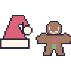 Pixel art Bonnet de Noël et Bonhomme en pain d'épices, grille 48 × 48