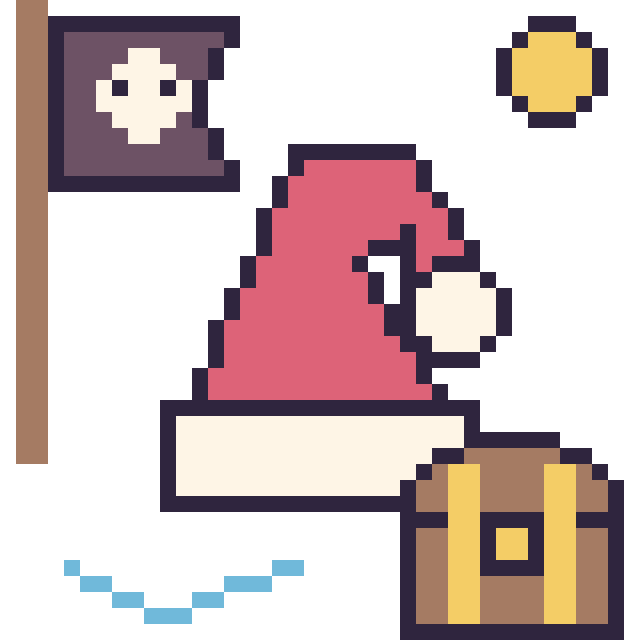 Modèle de pixel art Bonnet de Noël en aventure pirate sur une grille de 40 par 40 cases