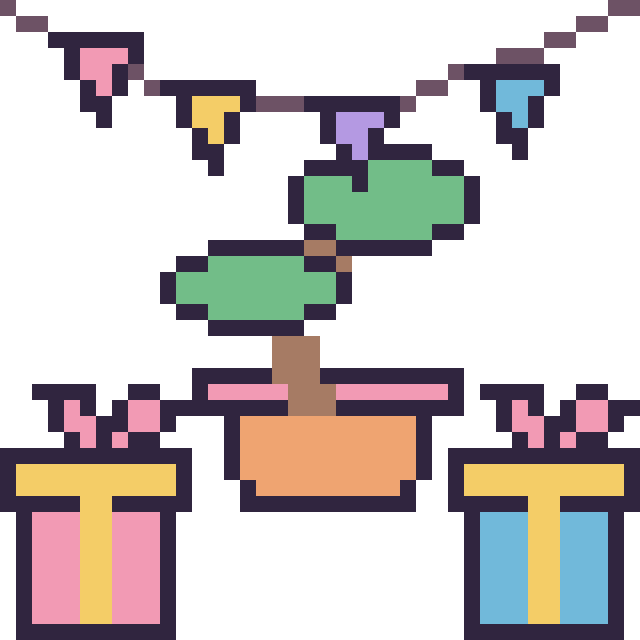 Modèle de pixel art Bonsaï pour un anniversaire sur une grille de 40 par 40 cases