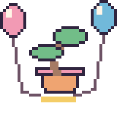 Pixel art Bonsaï avec des ballons, grille 40 × 40